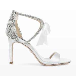 BADGLEY MISCHKA Bonita Crystal Satin Ribbon-Tie Cocktail High-Heel Sandals