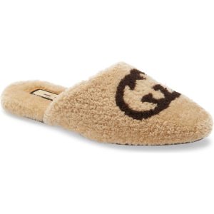 Flamel Logo Faux Shearling Slipper GUCCI