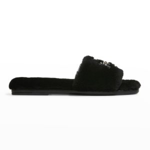 TORY BURCH Jeweled Double T Shearling Sandals