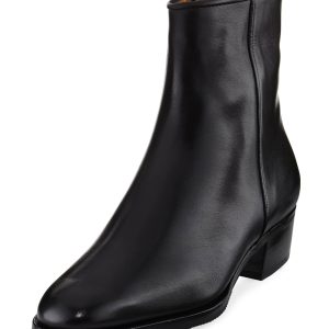 GRAVATI Low-Heel Leather Zip Ankle Boot