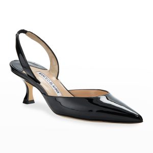 MANOLO BLAHNIK Carolyne Low-Heel Patent Halter Pumps