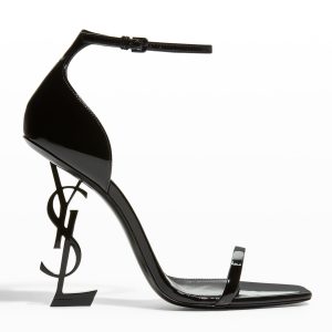 SAINT LAURENT Opyum YSL Logo-Heel Sandals with Black Hardware