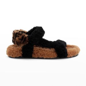 FENDI Signature Shearling Strappy Sandals