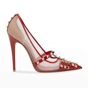 VALENTINO GARAVANI Alcove Rockstud Patent Mesh High-Heel Pumps